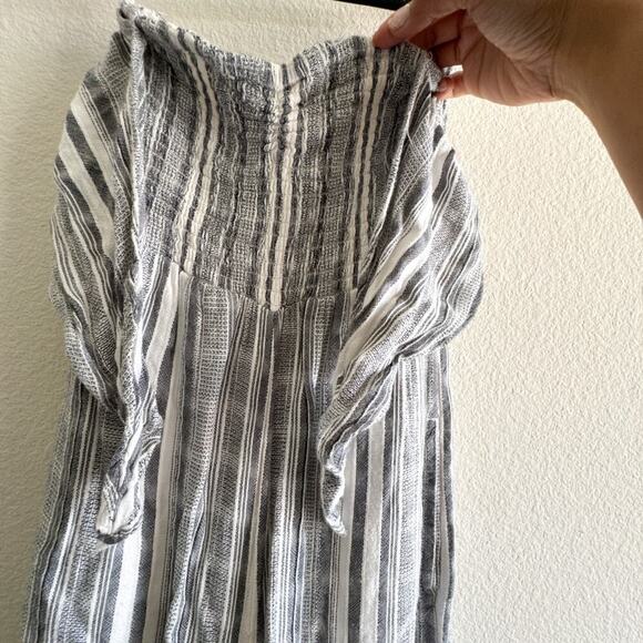 L*Space Riri Strapless Wide‑Leg Jumpsuit XS Gray White Stripe Smocked tie - Picture 6 of 15